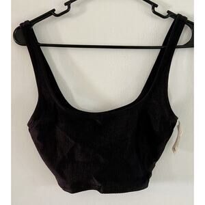 NWT Aerie Rib Longline Scoop Bikini Top Ribbed Black Size Small